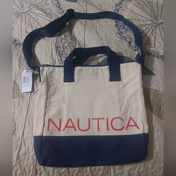Nautica Cream and Blue Tote Bag with Sporty Design - Picture 1 of 7